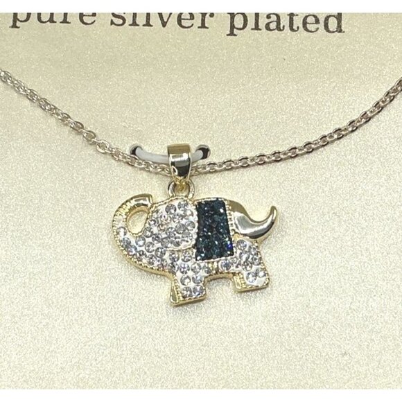 Sparkle Allure Pure Silver Plated Elephant Pendant Crystal Necklace 18" - Picture 1 of 6